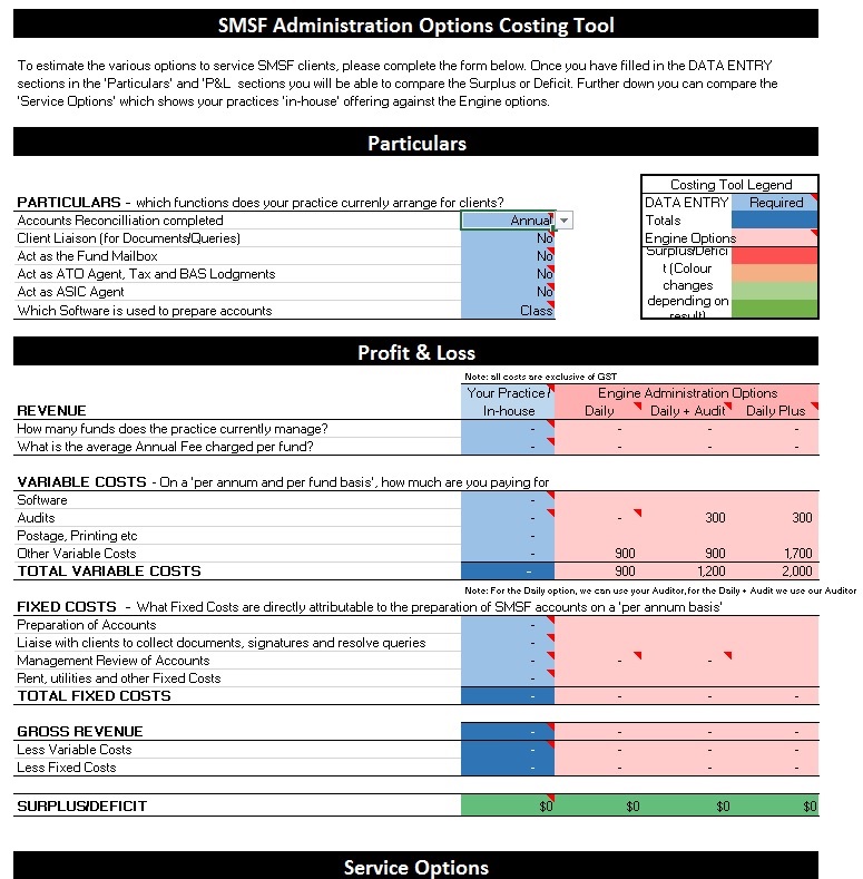 SMSF Admin Options Costing Tool